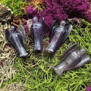 Fluorite Angel Carving Figurine purple  crystal energy healing reiki spiritual